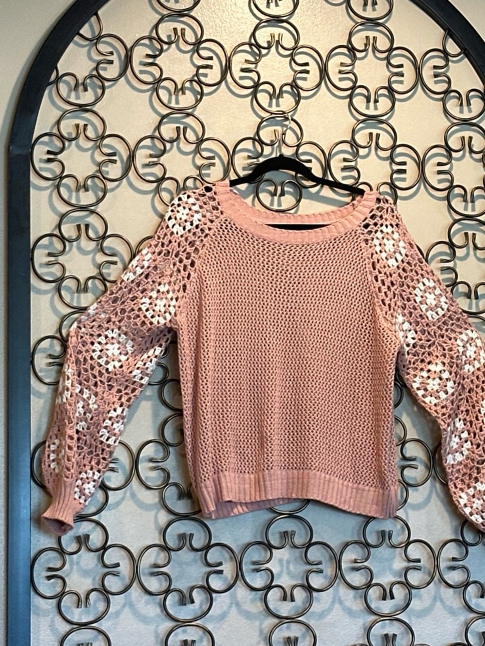 Othr Blush Pink Crochet Balloon Sleeve Knit Top